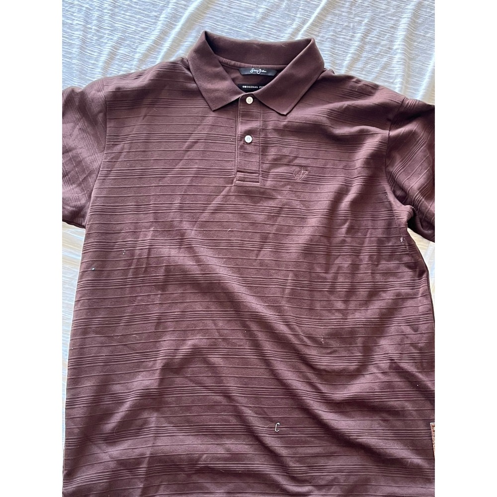 Sean John Mens Brown Striped Short Sleeve Polo Shirt Size L